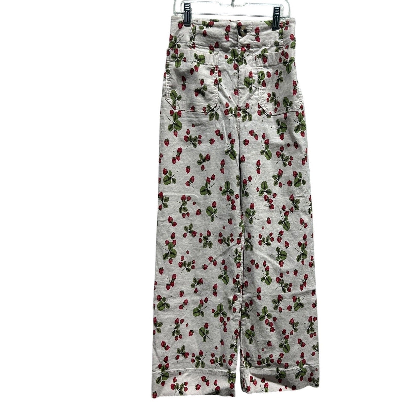Maeve Anthropologie The Colette Strawberry Print Wide Leg Cropped Pants Size 25