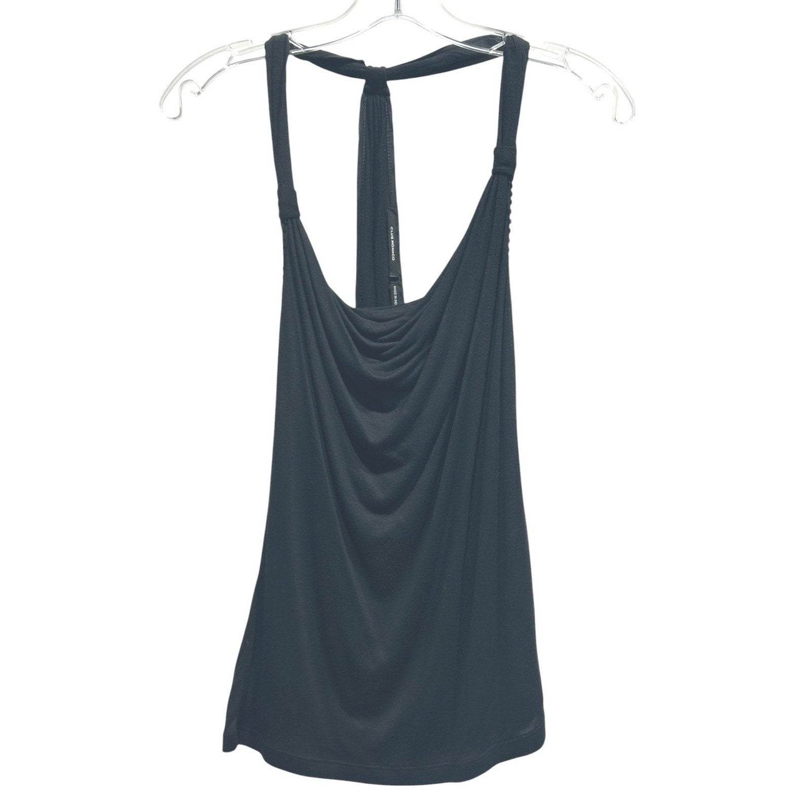 Club Monaco Womens Black Cowl Neck Beaded Racerback Tank Top XS 600379