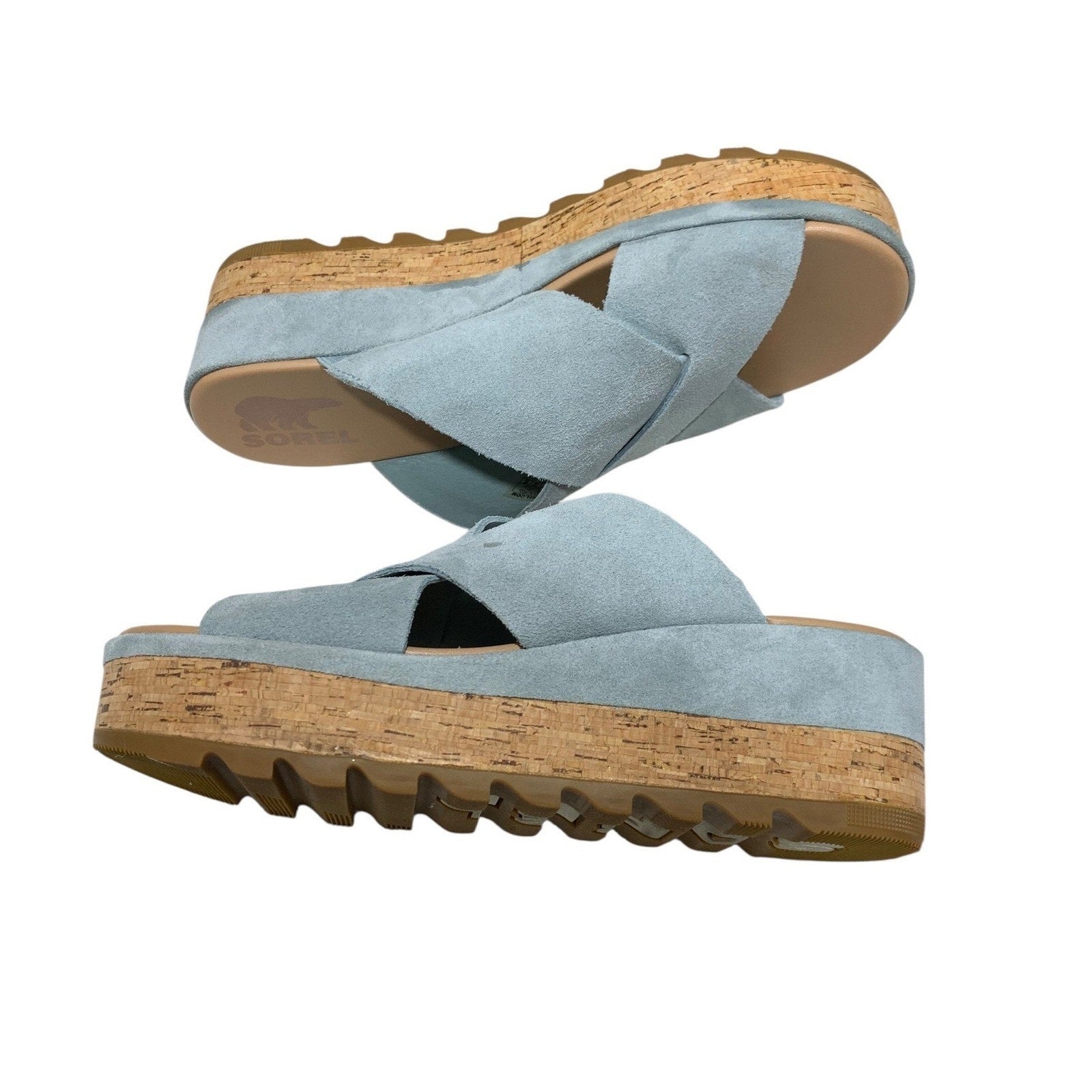 Sorel Cameron Flatform Mule Crushed Blue Suede Sandal Women's Size 9