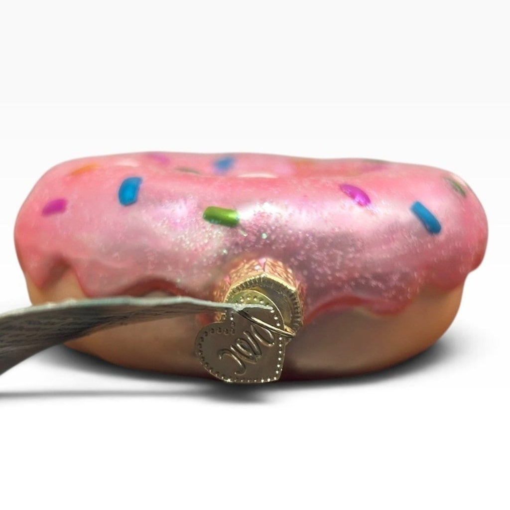 Old World Christmas Pink Glazed Donut Glass Ornament Sprinkles 32151