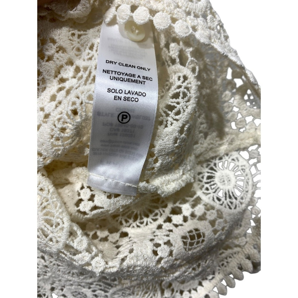 FRAME Cream Crochet Lace Boho Long Sleeve Tassel V Neck Blouse Top M/M