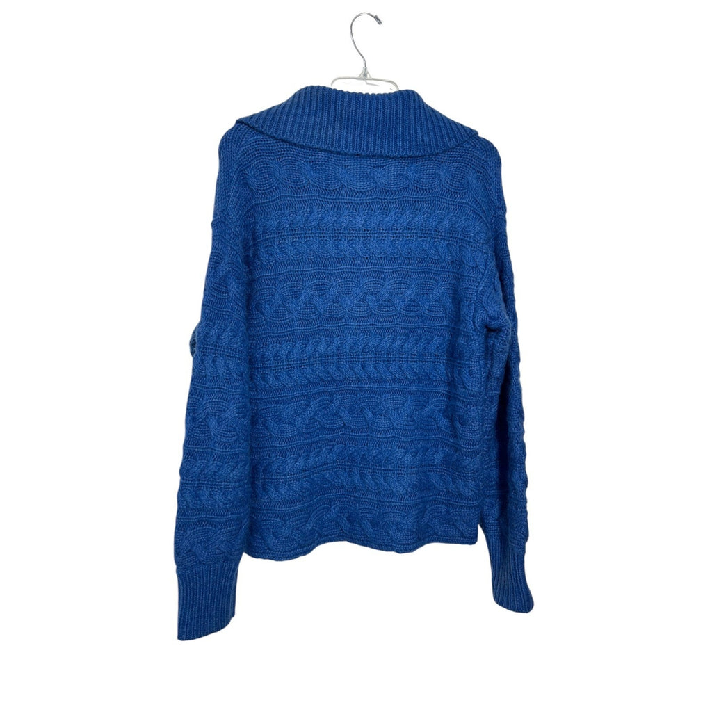 Sundance Womens Blue Wool Blend Half Button Cable Knit Pullover Sweater Size M