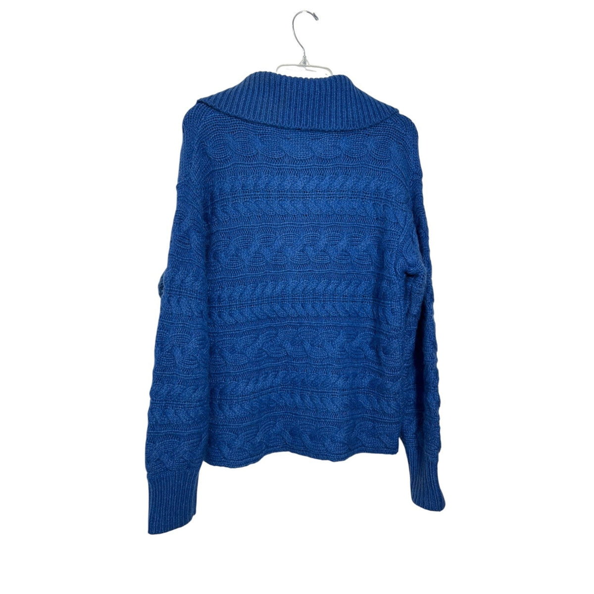 Sundance Womens Blue Wool Blend Half Button Cable Knit Pullover Sweater Size M
