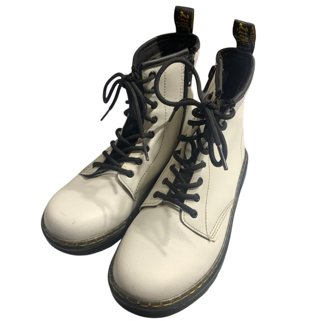 Dr Martens Kids White Zavala J Boots Size 4 US M 5 US L Side Zip Lace Up
