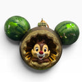 Disney Parks Chip n Dale Blown Glass Mickey Icon Christmas Ornament Green Gold