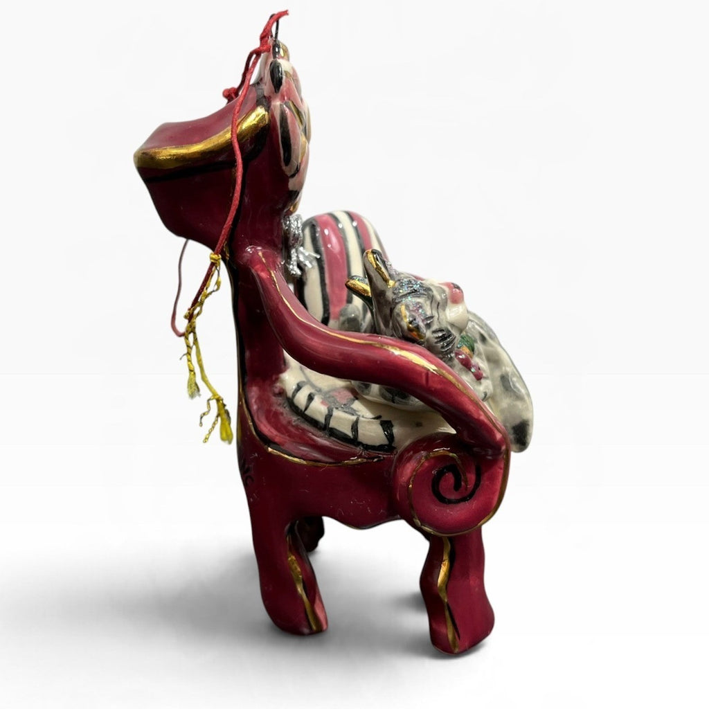 Heather Goldminc Blue Sky Cat in Red Armchair Ceramic Ornament 4.5" 2002 Vintage