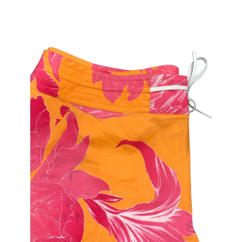 Athleta Women 10 Orange Pink Floral Tropical Board Shorts Swim Trunks Quick Dry