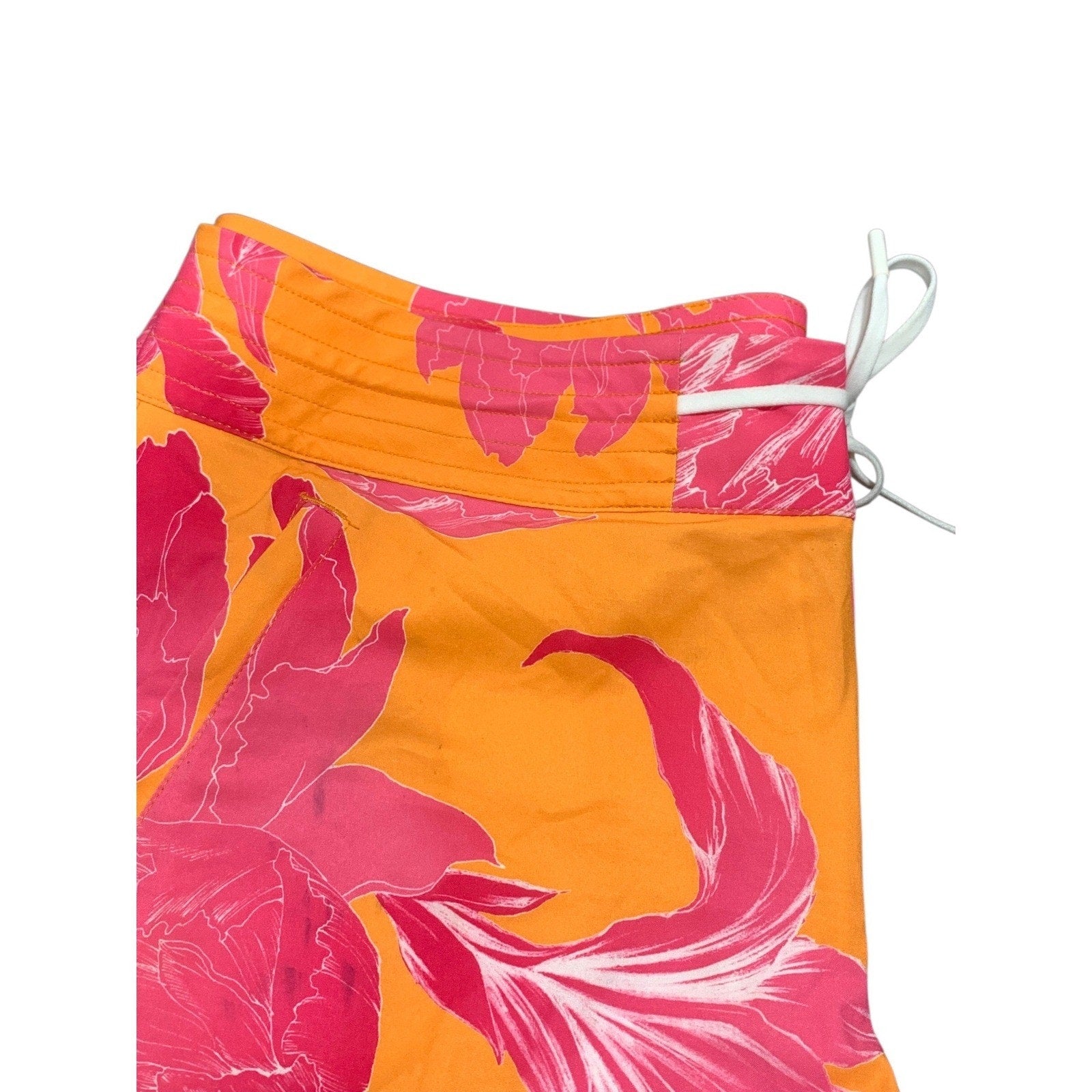Athleta Women 10 Orange Pink Floral Tropical Board Shorts Swim Trunks Quick Dry