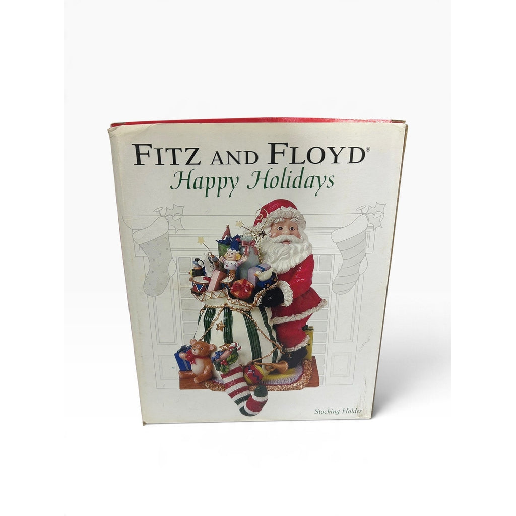 Fitz and Floyd Essentials Happy Holidays Santa Stocking Holder with Box 7.5in