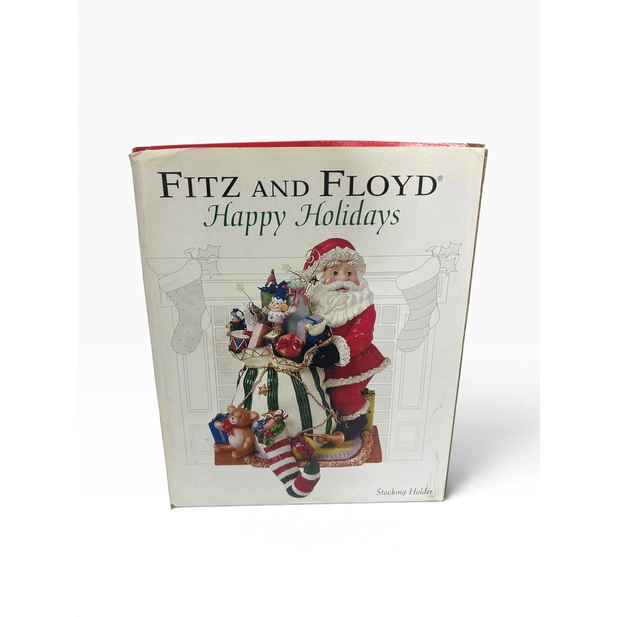 Fitz and Floyd Essentials Happy Holidays Santa Stocking Holder with Box 7.5in