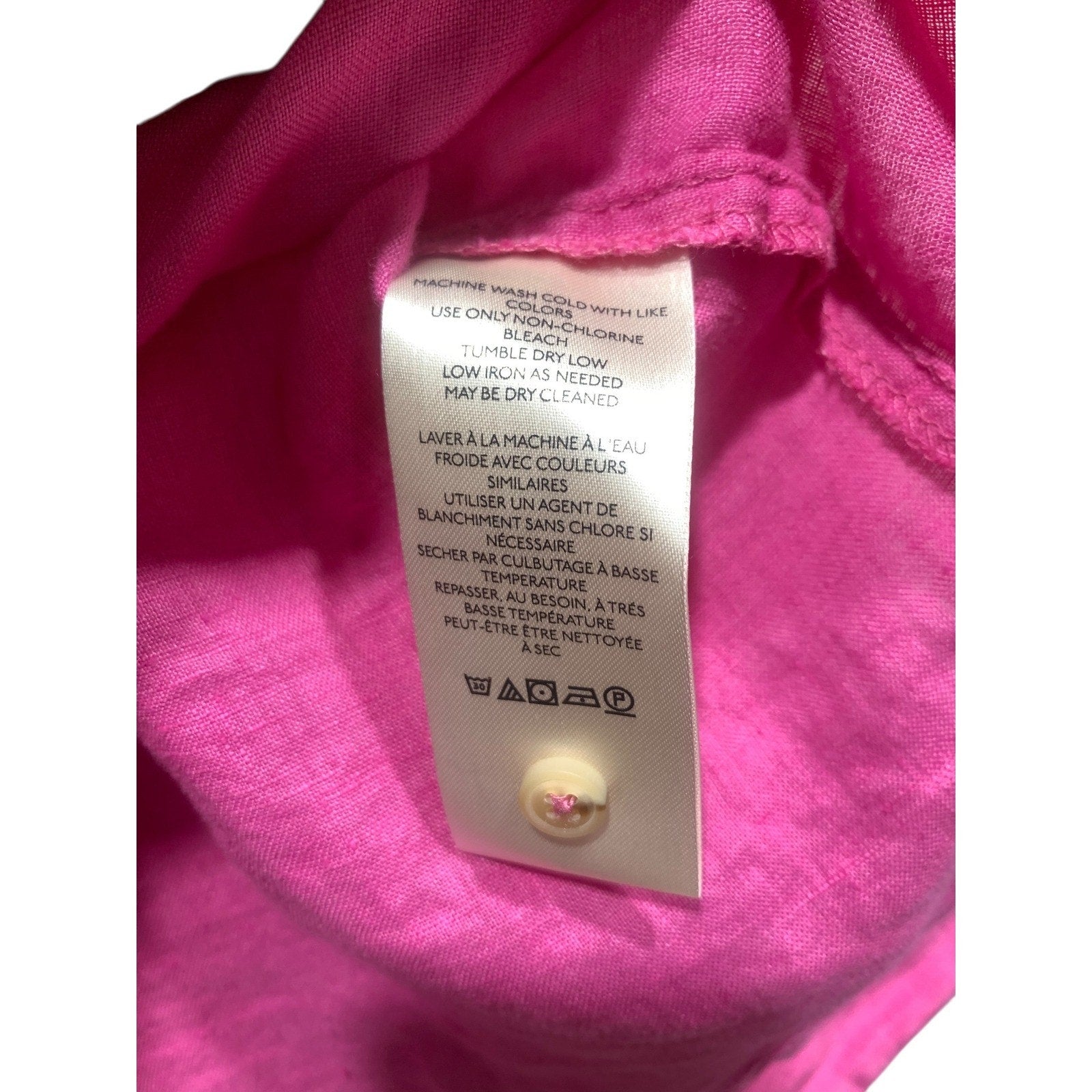 Maeve Anthropologie Hot Pink 100% Linen Ruched Sleeve Button Down Shirt Large