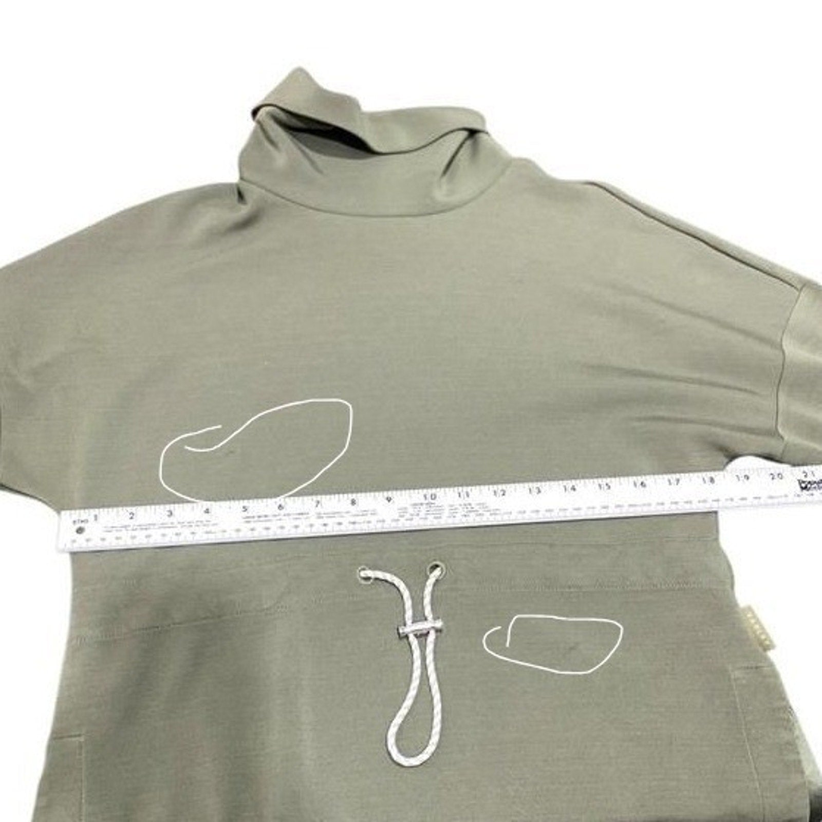 Varley Freya Sweat Olive Green DoubleSoft Cowl Neck Drawstring Pullover Small