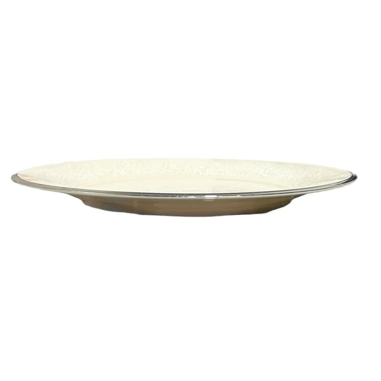 Lenox Moonspun Dinner Plate Cream White Floral Platinum Trim Made in USA