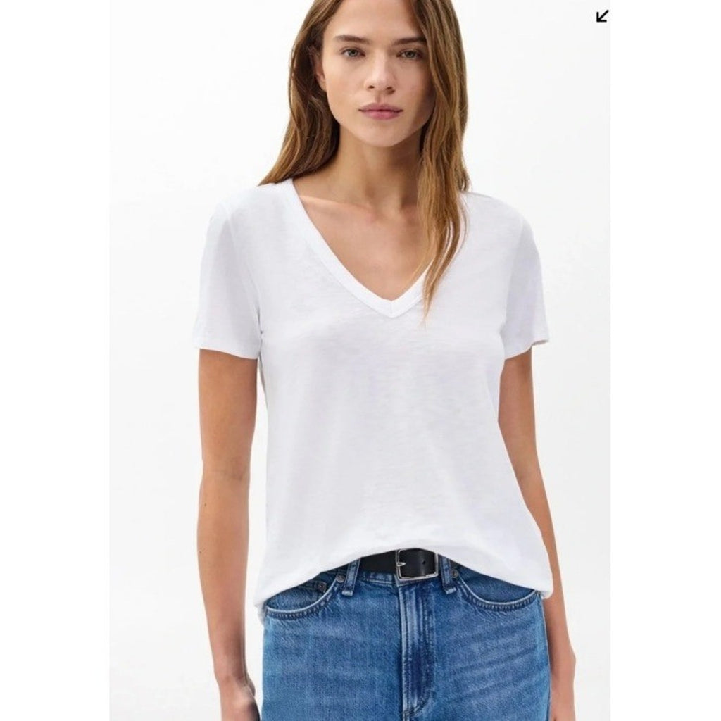 Rag & Bone White Pima Cotton V-Neck Short Sleeve Tee Shirt Size Medium Slub Knit