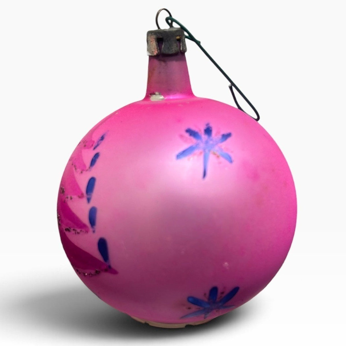 Vintage Poland Pink Glass Christmas Ornament Tree Starburst 2.5" Round Retro