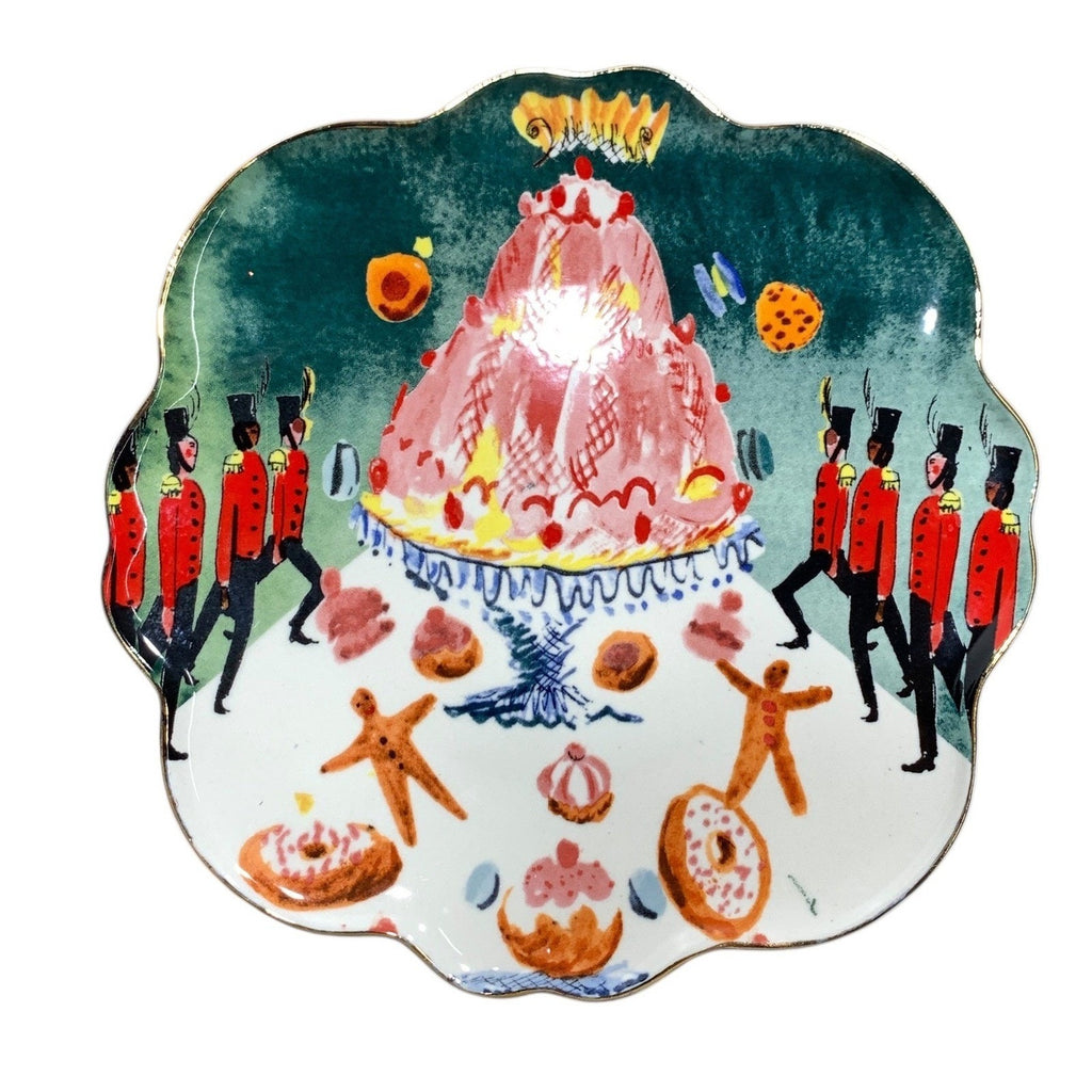 Anthropologie Pauline de Roussy de Sales Nutcracker Dessert Plate Gold Rim Green