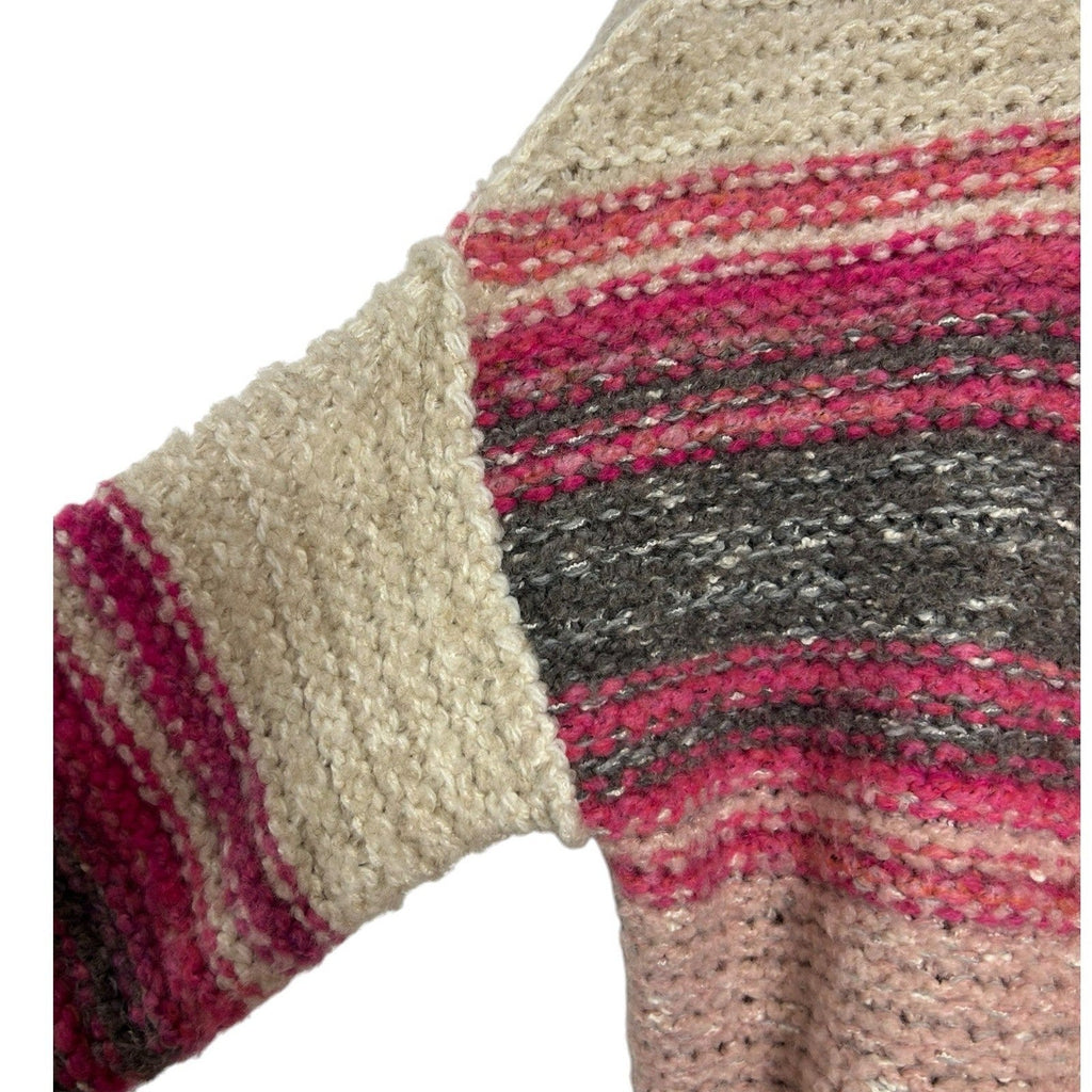 Pilcro Anthropologie Pink Striped Boucle Wool Blend Chunky Sweater XS cozy prep