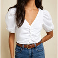 Nation Ltd Drew Gathered Romantic Tee Small White Puffed Sleeves Feminine Peru