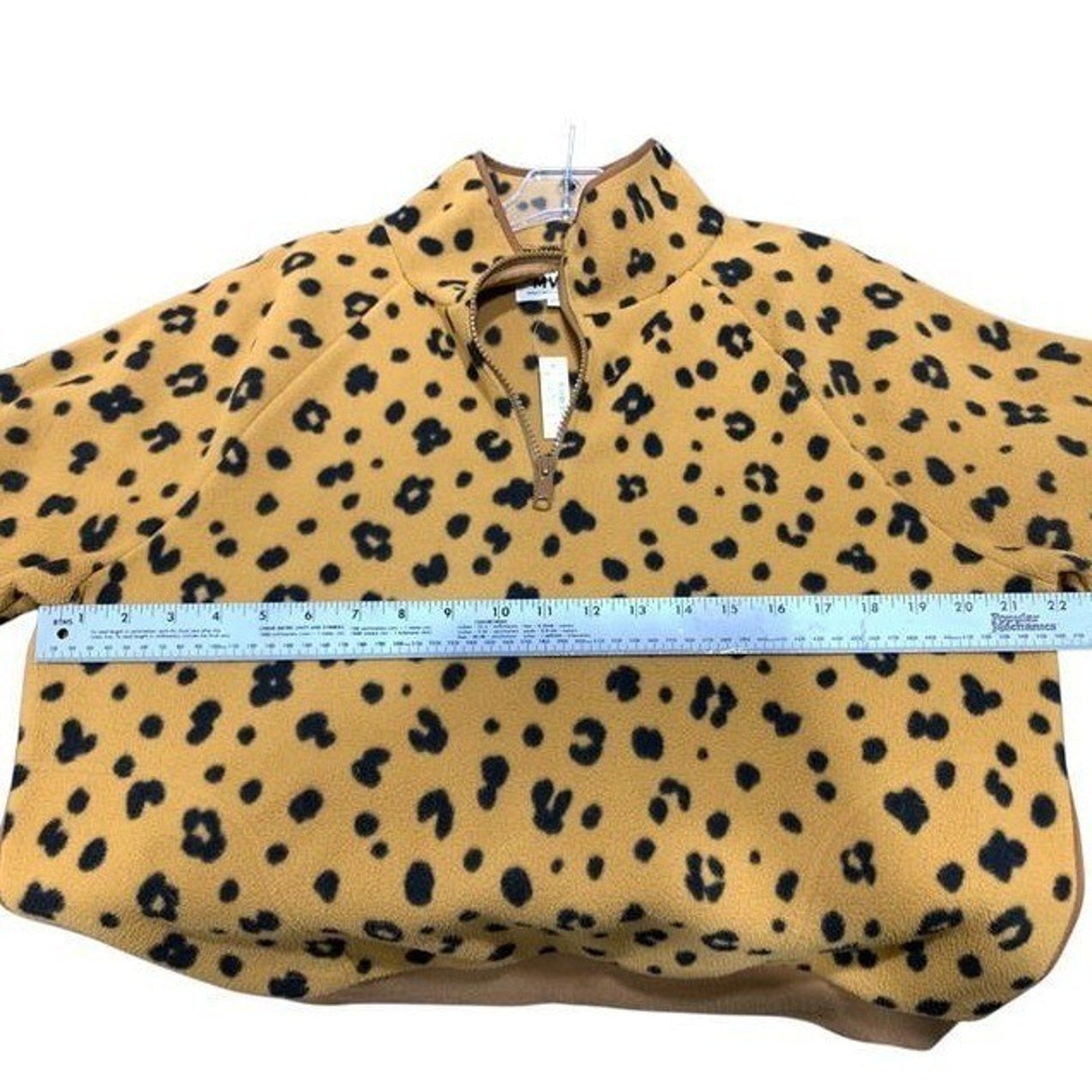NWT Madewell Leopard Print Quarter Zip Fleece Pullover Mustard Tan Black MC205 L