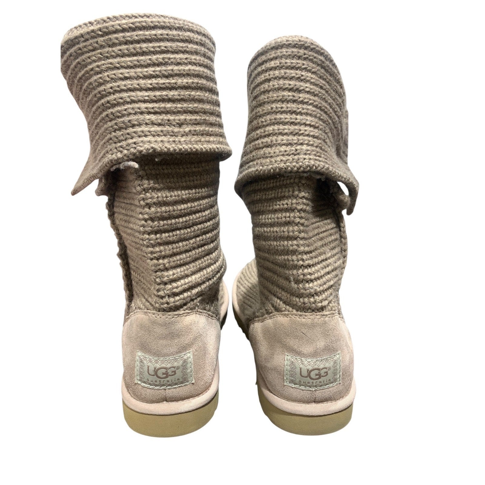 UGG Australia Cardy 5819 light brown/ beige Knit Button Tall Slouch Boots W 9