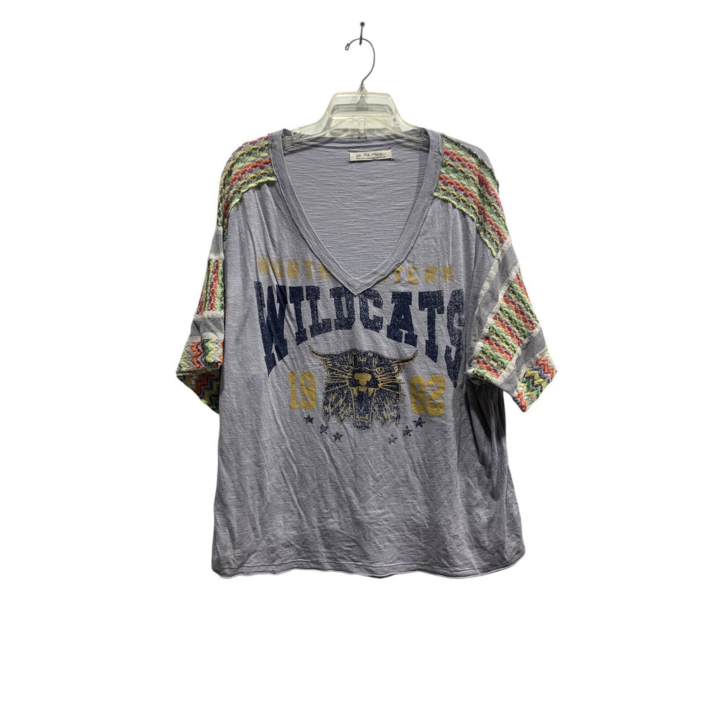 We The Free Free People Wildcats Graphic Tee Grey XS OB985547 embroidered sleeve