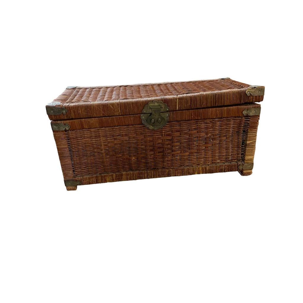 Vintage Chinoiserie Hand Woven Wicker Chest 28"