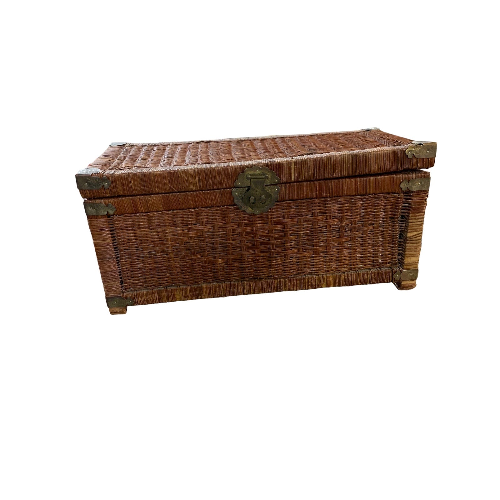 Vintage Chinoiserie Hand Woven Wicker Chest 28"