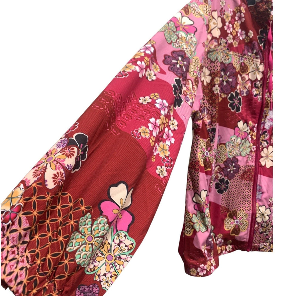Johnny Was Bee Active Womens Yama Floral Patchwork Full Zip Jacket Size Large