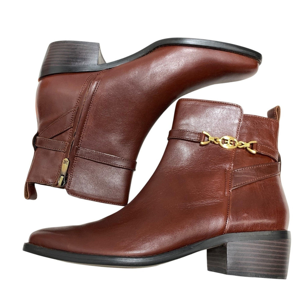 Sam Edelman Brawley Deep Pecan Brown Leather Square Toe Ankle Boots Womens 8.5M