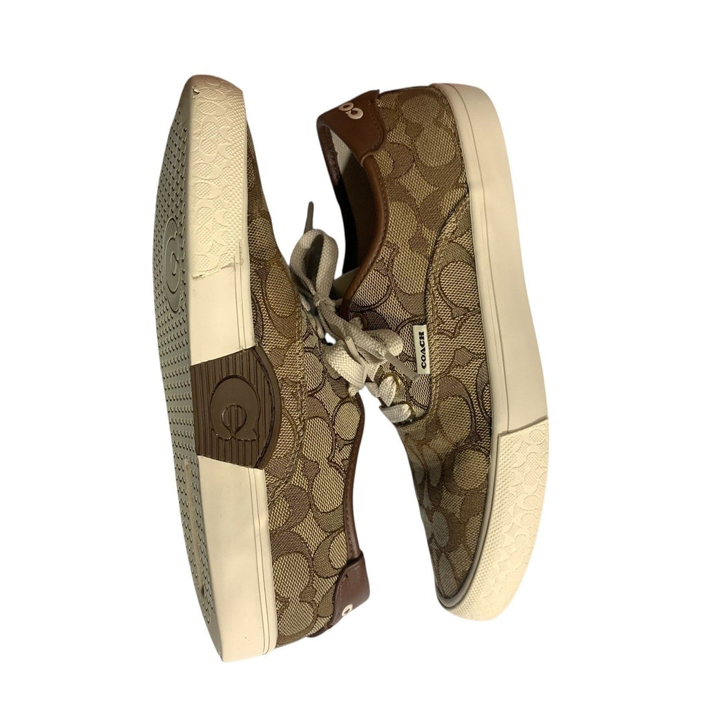 Coach C2705 Signature Monogram Canvas Low Top Sneakers Khaki Brown Womens 6.5B