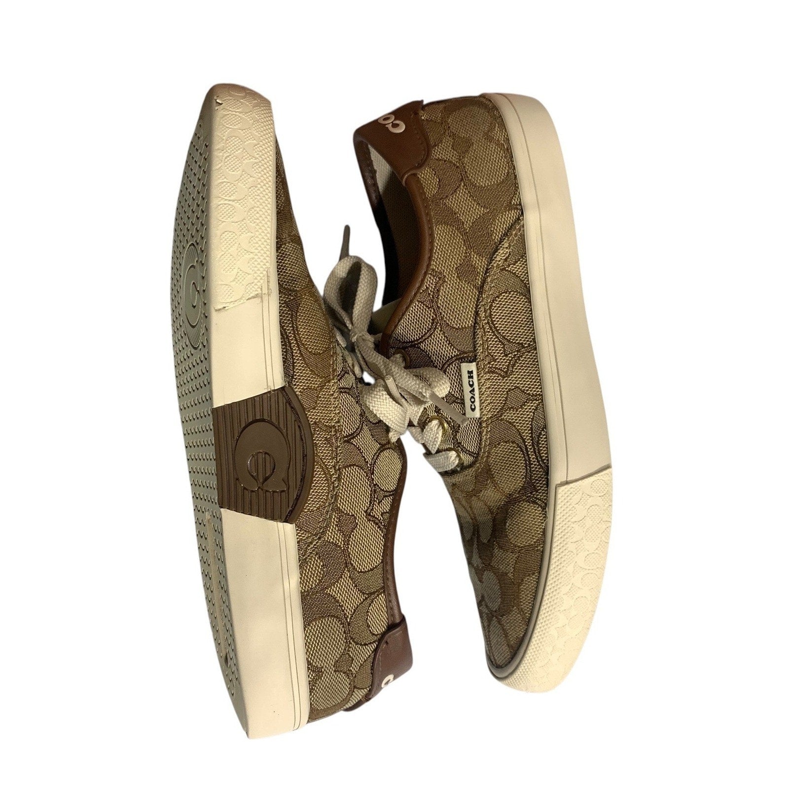 Coach C2705 Signature Monogram Canvas Low Top Sneakers Khaki Brown Womens 6.5B