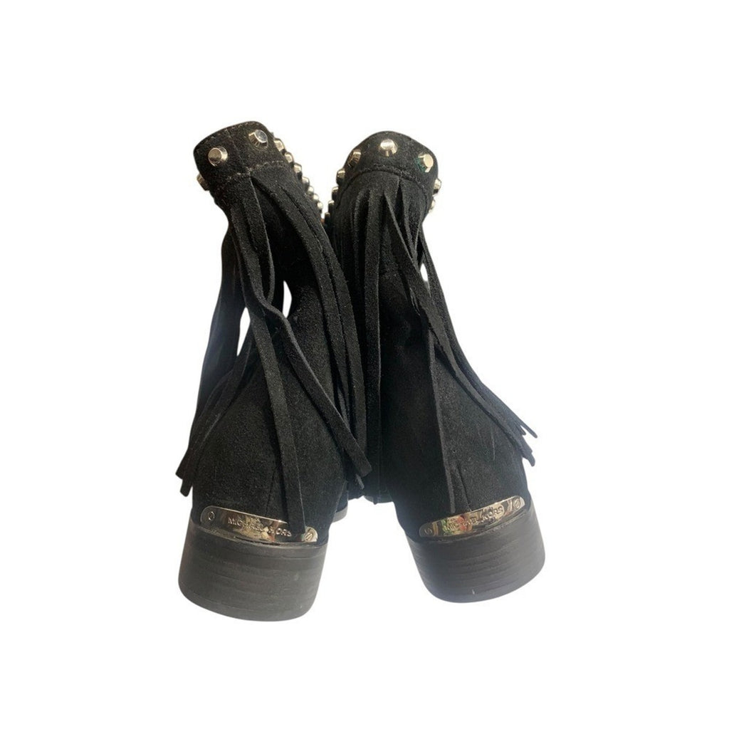 Michael Kors Black Suede Fringe Studded Ankle Boots Size 7M