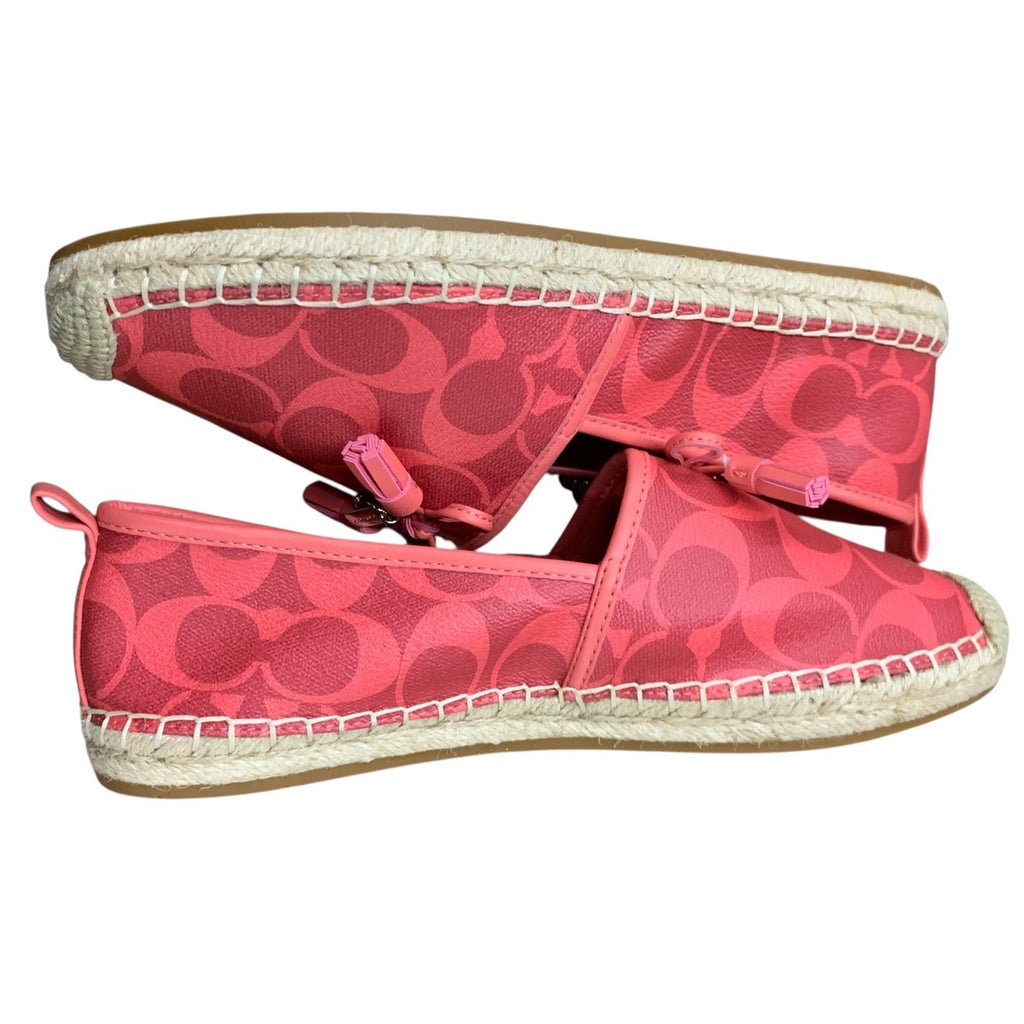COACH Espadrille Slip On Shoes Pink Signature Espadrilles Tassel Accents SIZE 8b
