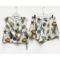Commense Womens Sea Life Print Matching Set Cream Top and Shorts Medium NWT