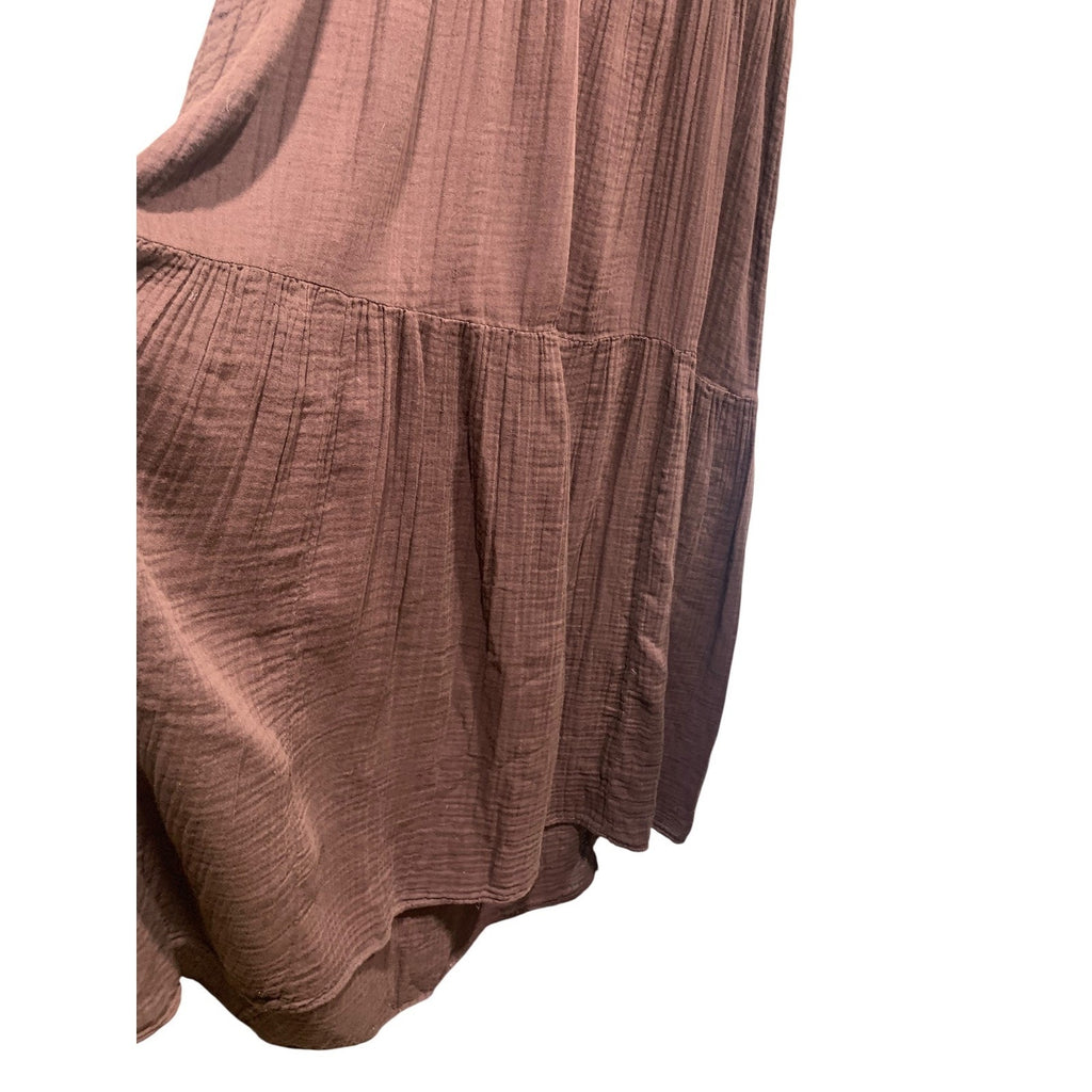 By Anthropologie Brown Cotton Gauze Tiered V-Neck Midi Dress Small fall boho