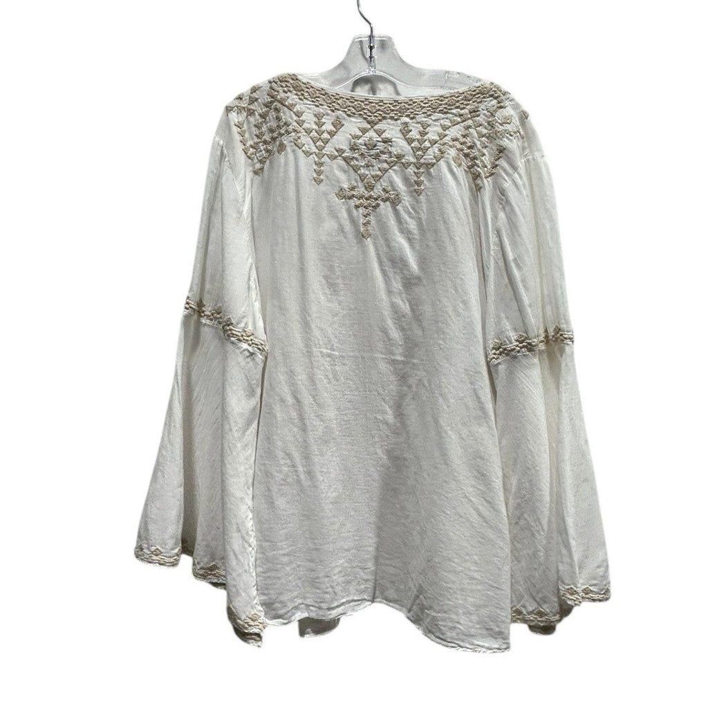 Johnny Was Workshop White Embroidered Bell Sleeve Peasant Blouse W14719-3 XS