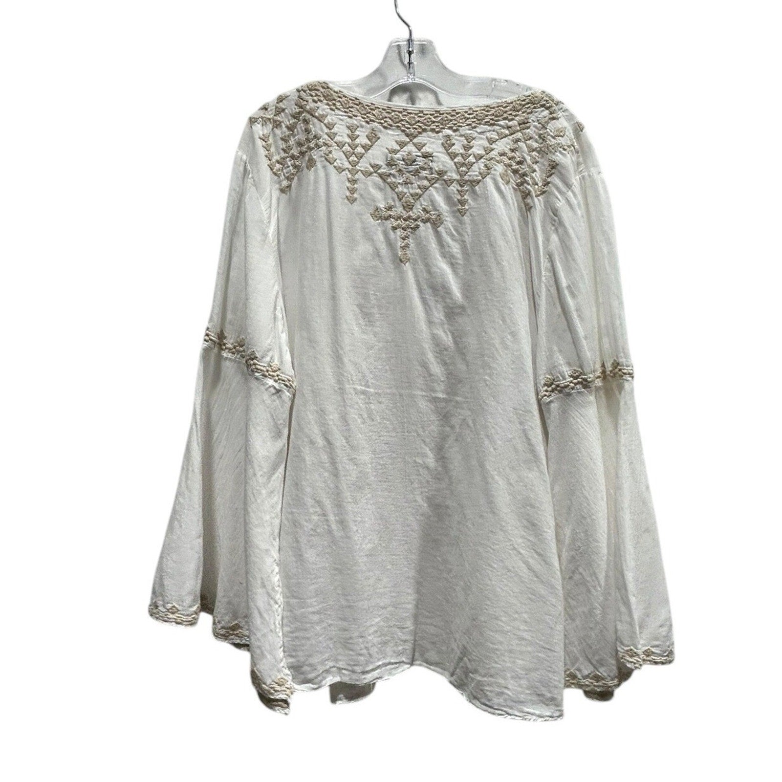 Johnny Was Workshop White Embroidered Bell Sleeve Peasant Blouse W14719-3 XS