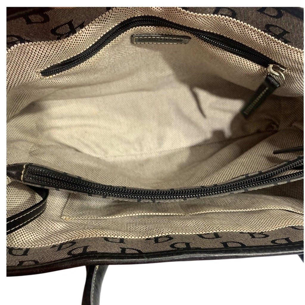 Dooney Bourke Small Double Handle Tote Signature DB Monogram Canvas Leather Trim