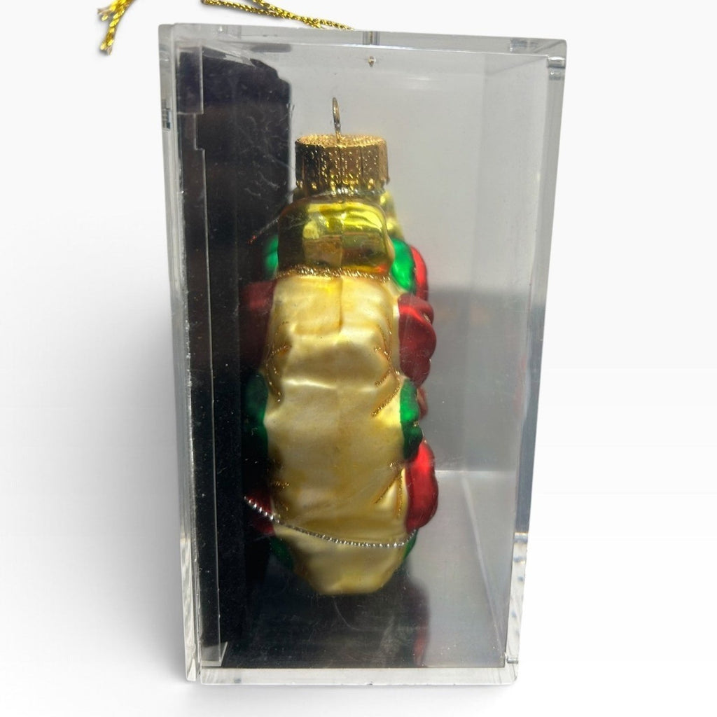 Unique Treasures Hand Painted Glass Poinsettia Christmas Ornament Red Gold Green