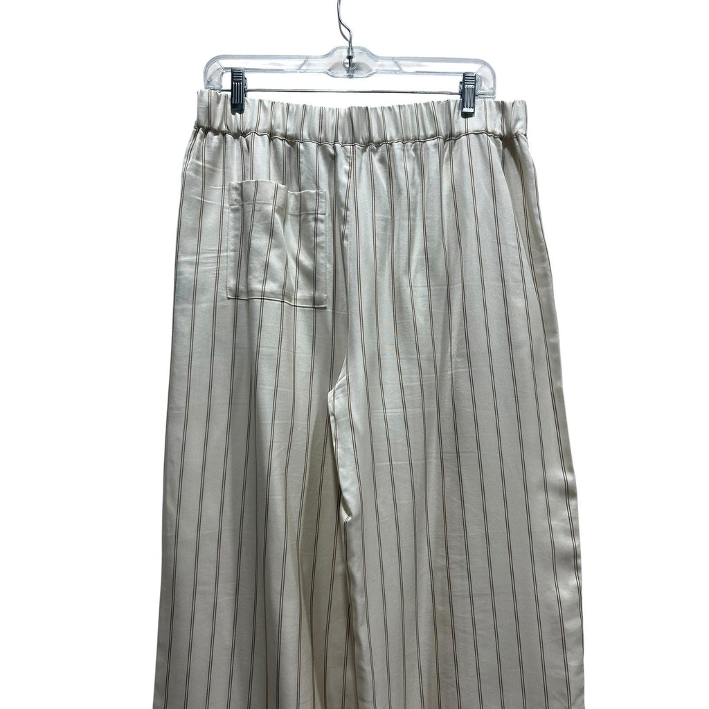Jenni Kayne Striped Wide Leg Pull On Pants Ivory Tan Cuffed Size M