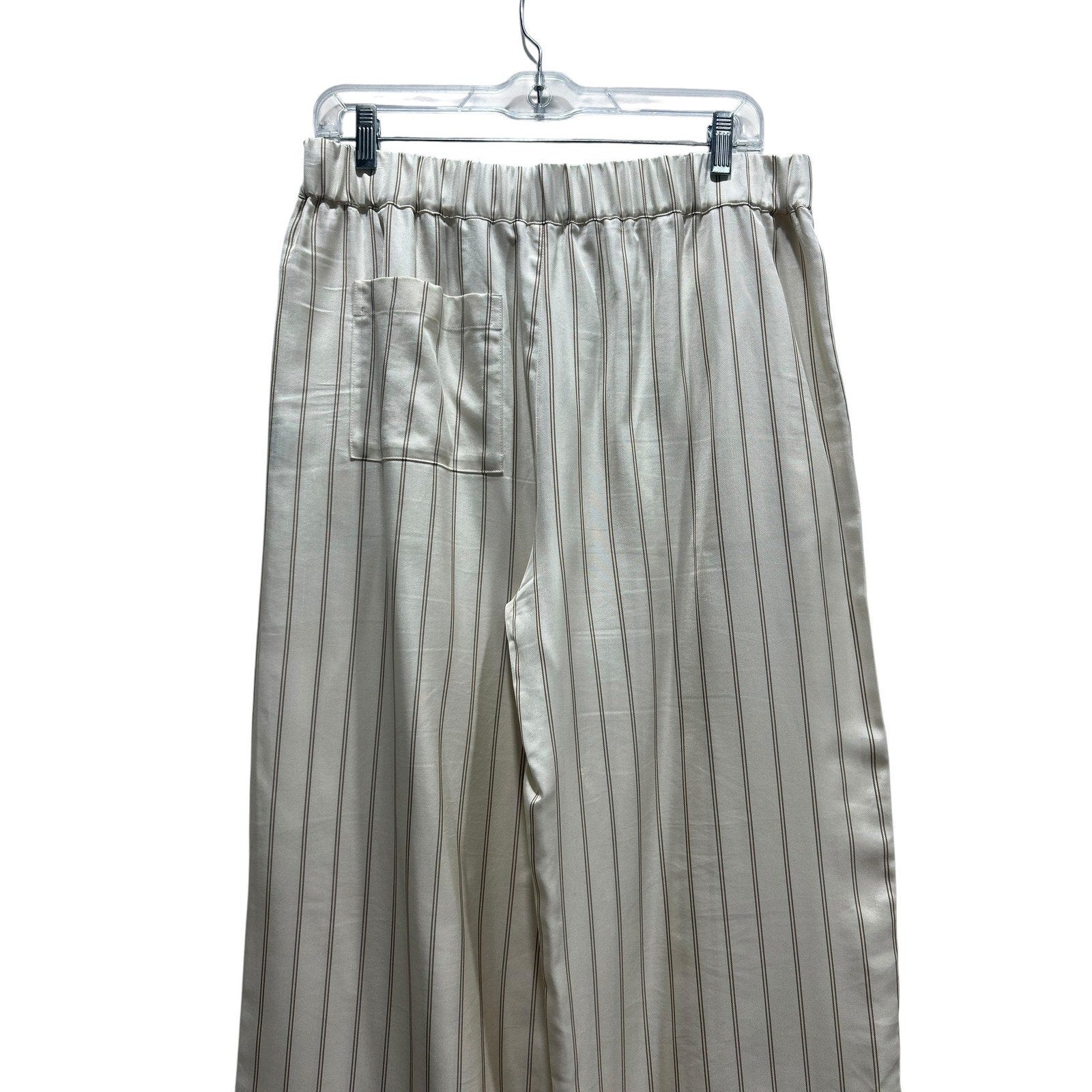 Jenni Kayne Striped Wide Leg Pull On Pants Ivory Tan Cuffed Size M