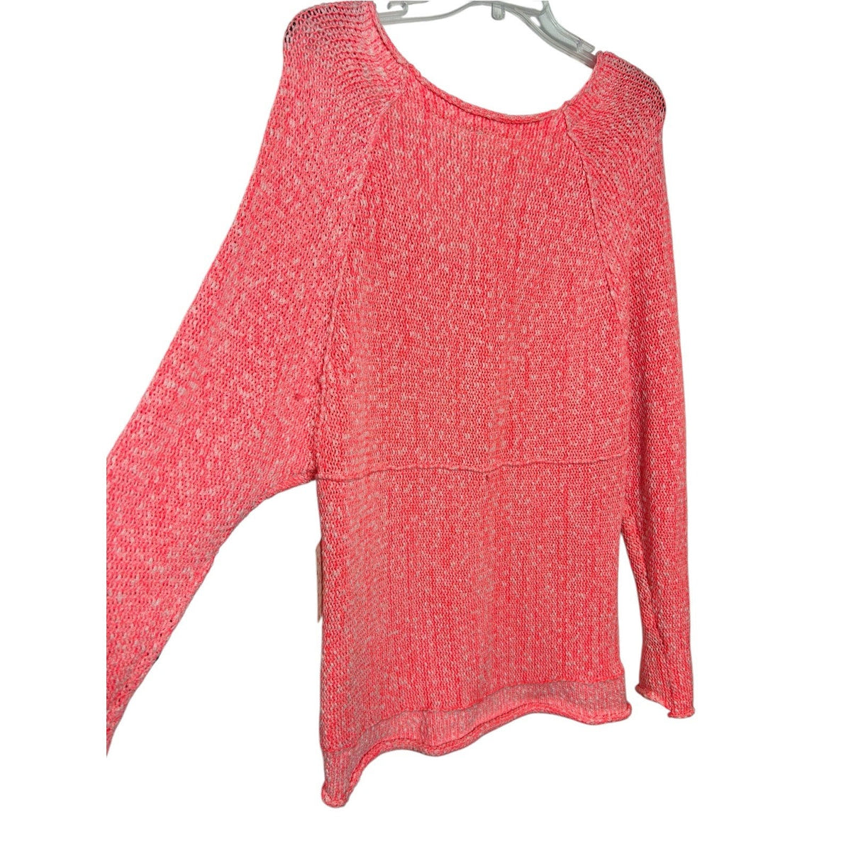 Free People Neon Flamingo V-Neck Marled Knit Relaxed Sweater OB1072421 Size S