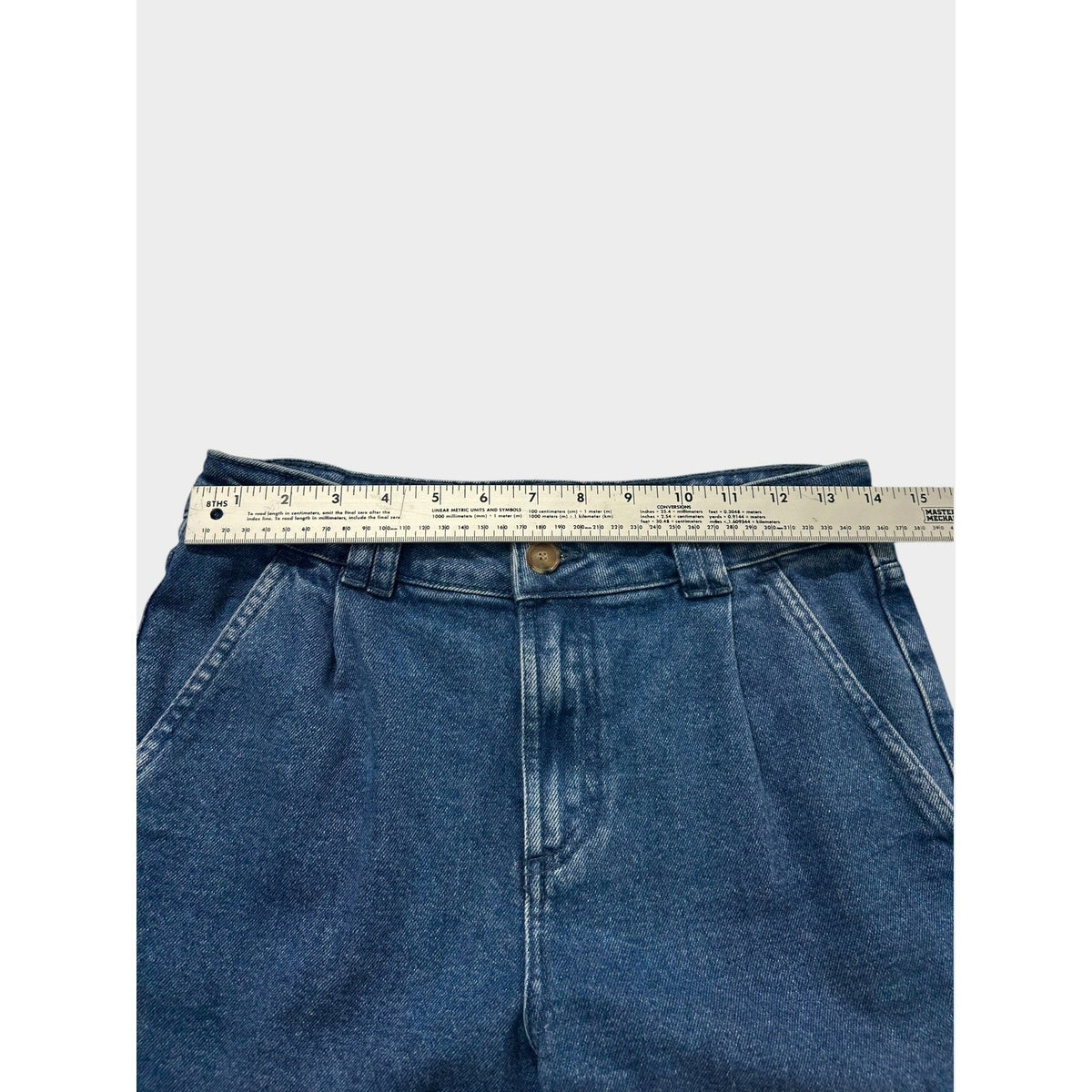 Sezane Paris High Waisted Pleated Tapered Jeans Blue Denim Size 36 US 4 6