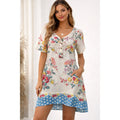 Johnny Was Silk Floral Tunic Dress XS Beaded Neckline Polka Dot Hem Vintage