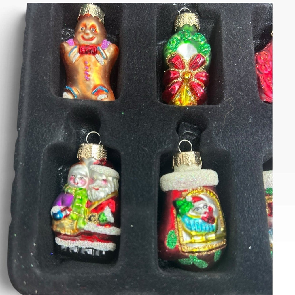 Unique Treasures 25pc Miniature Blown Glass Christmas Ornament Set Santa Xmas
