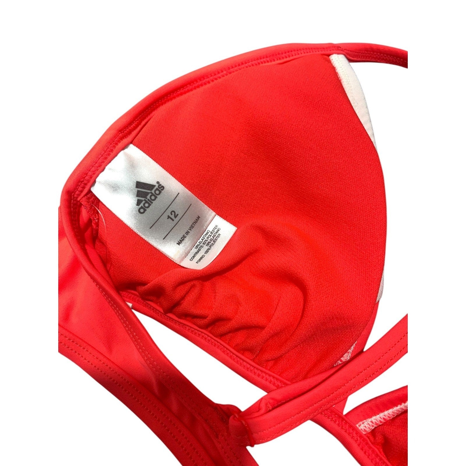 Adidas Women Solar Red White Cross Back Bikini Top Swim 1ABF013 Size 12 NEW
