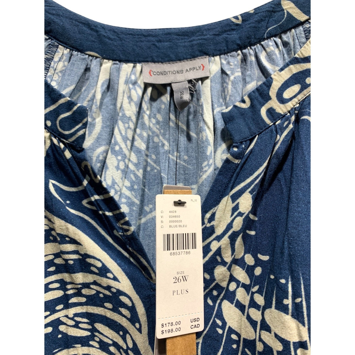 Conditions Apply Anthropologie Blue Shell Print Smocked Midi Dress 26W Plus NEW