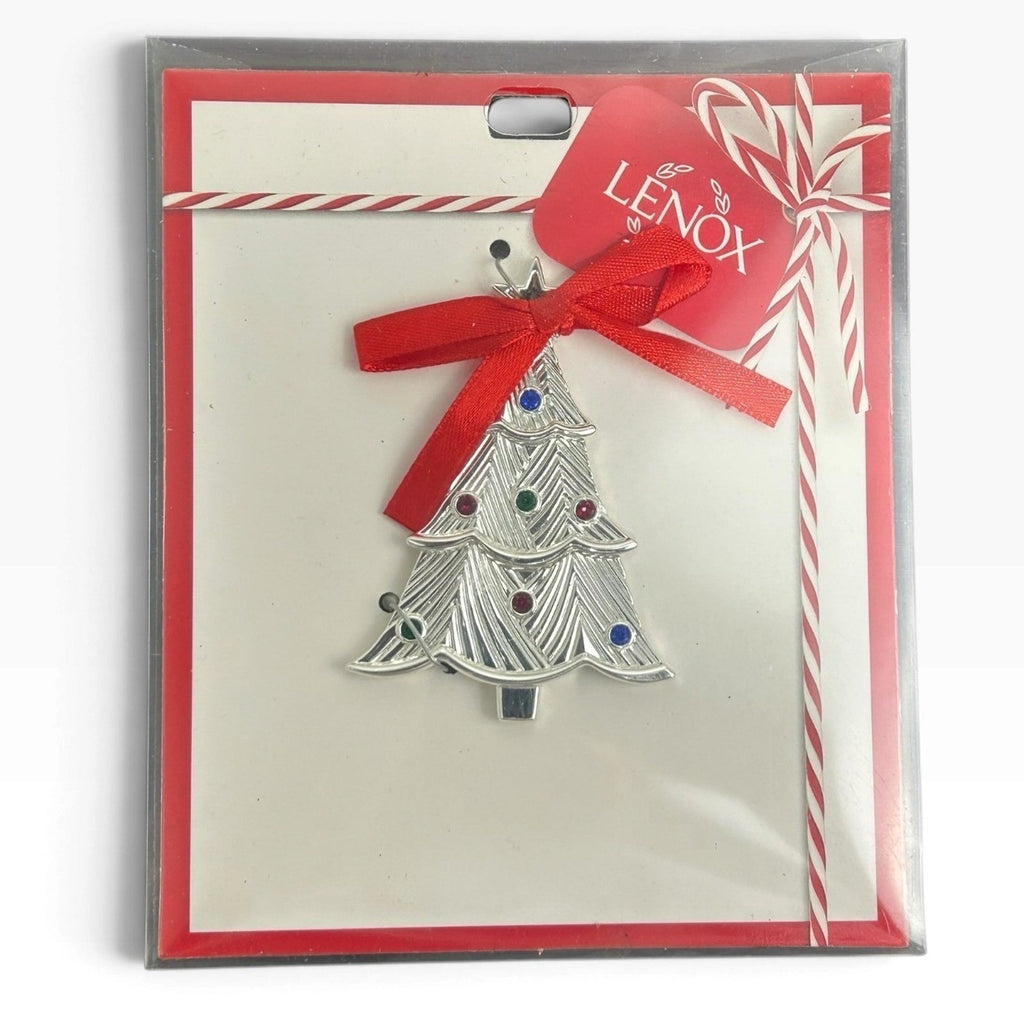 Lenox Jeweled Christmas Tree Ornament Silver Tone Multi Color Crystals 867367