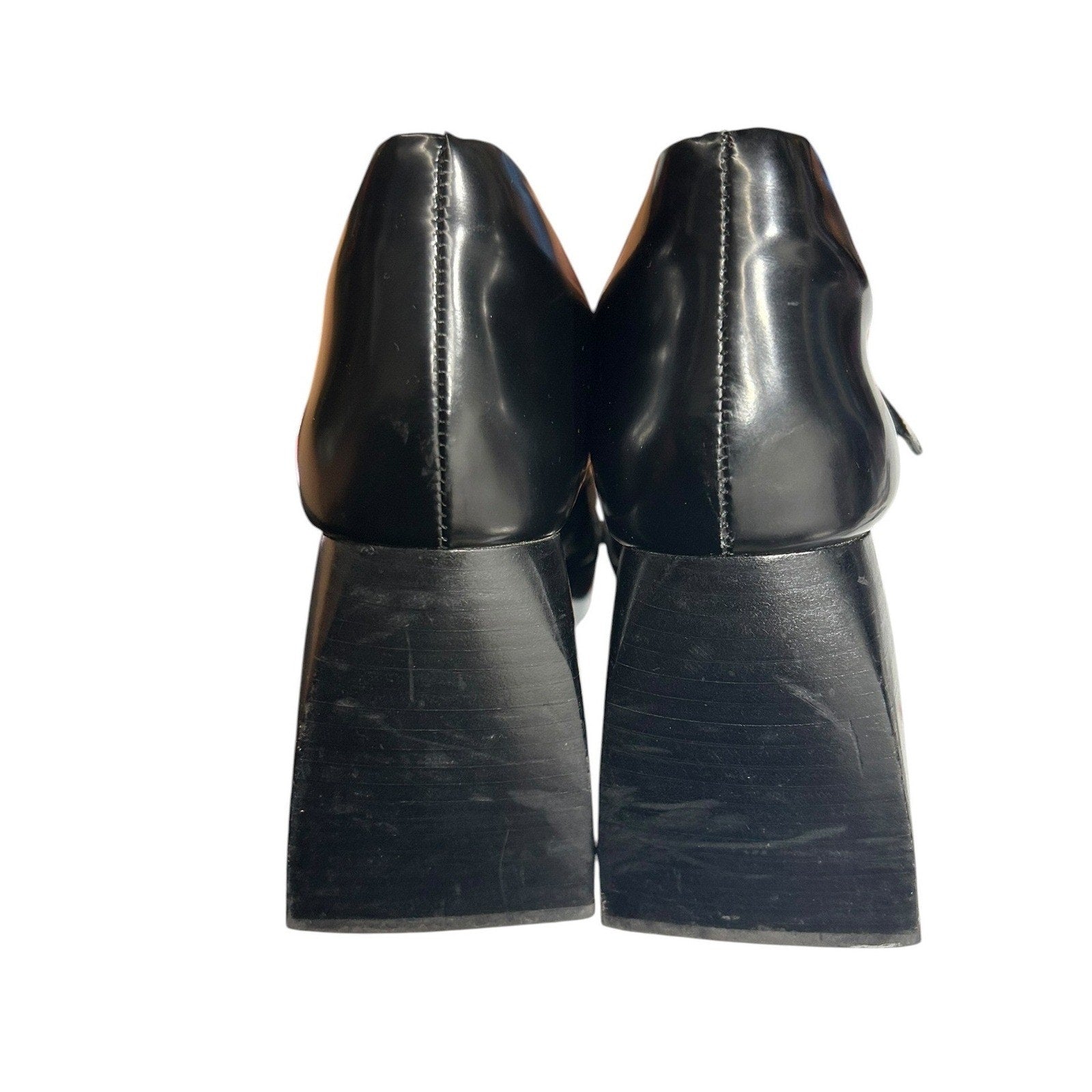 Jeffrey Campbell Reine Black Leather Square Toe Platform Mary Jane Pumps Size 7