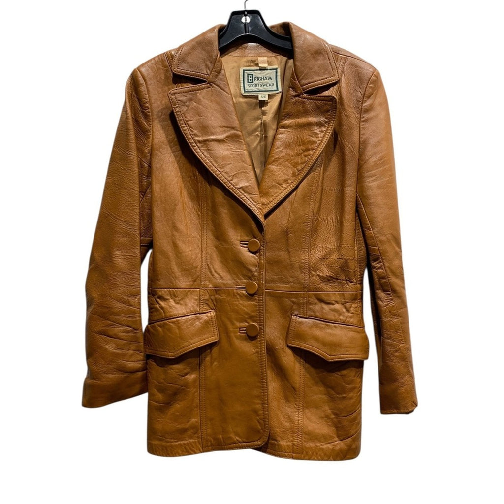 Brigham Sportswear Tan Leather Blazer Jacket Women 15/16 Classic Business Casual